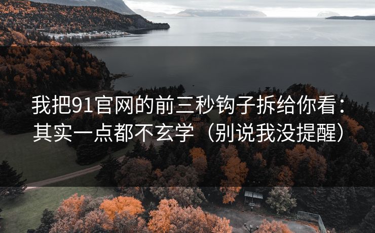 我把91官网的前三秒钩子拆给你看：其实一点都不玄学（别说我没提醒）