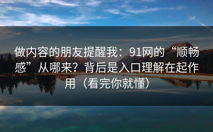做内容的朋友提醒我：91网的“顺畅感”从哪来？背后是入口理解在起作用（看完你就懂）